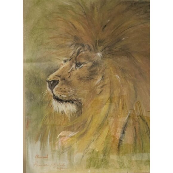 Lion Pastel Drawing by Priscilla P. Forster 5-14-02 Framed Wood Frame Glass - Picture 15 of 15